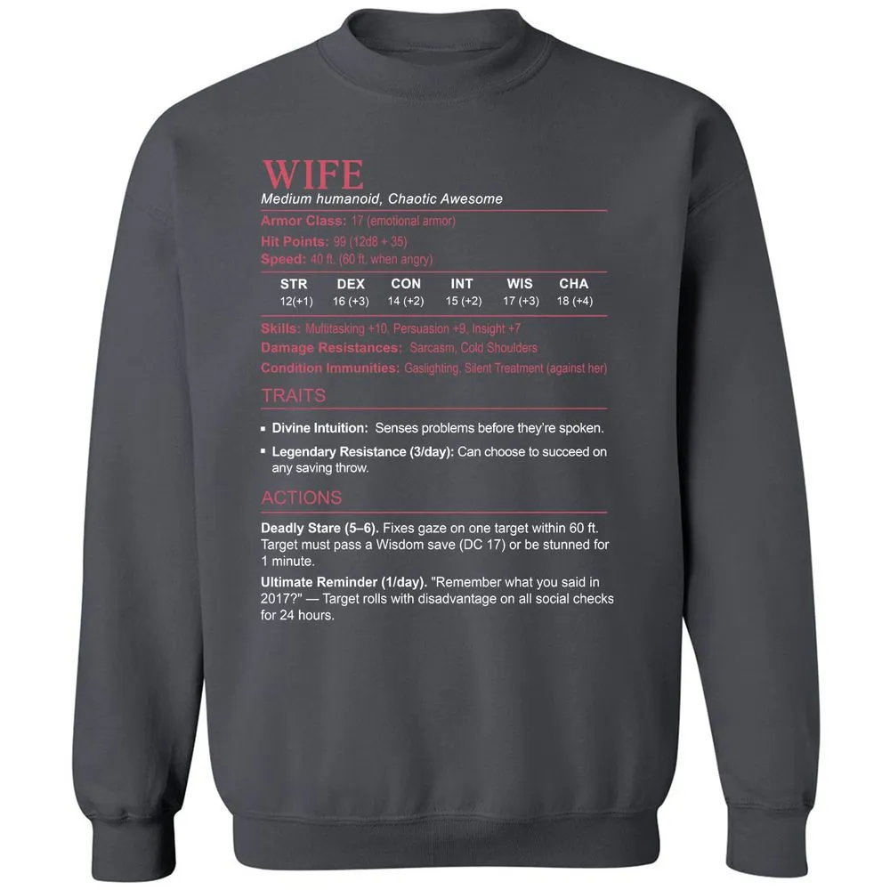 Wife Stats Classic Unisex Sweatshirt - Charcoal - 7