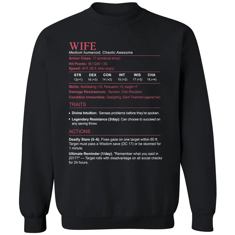 Wife Stats Classic Unisex Sweatshirt - Black - 1