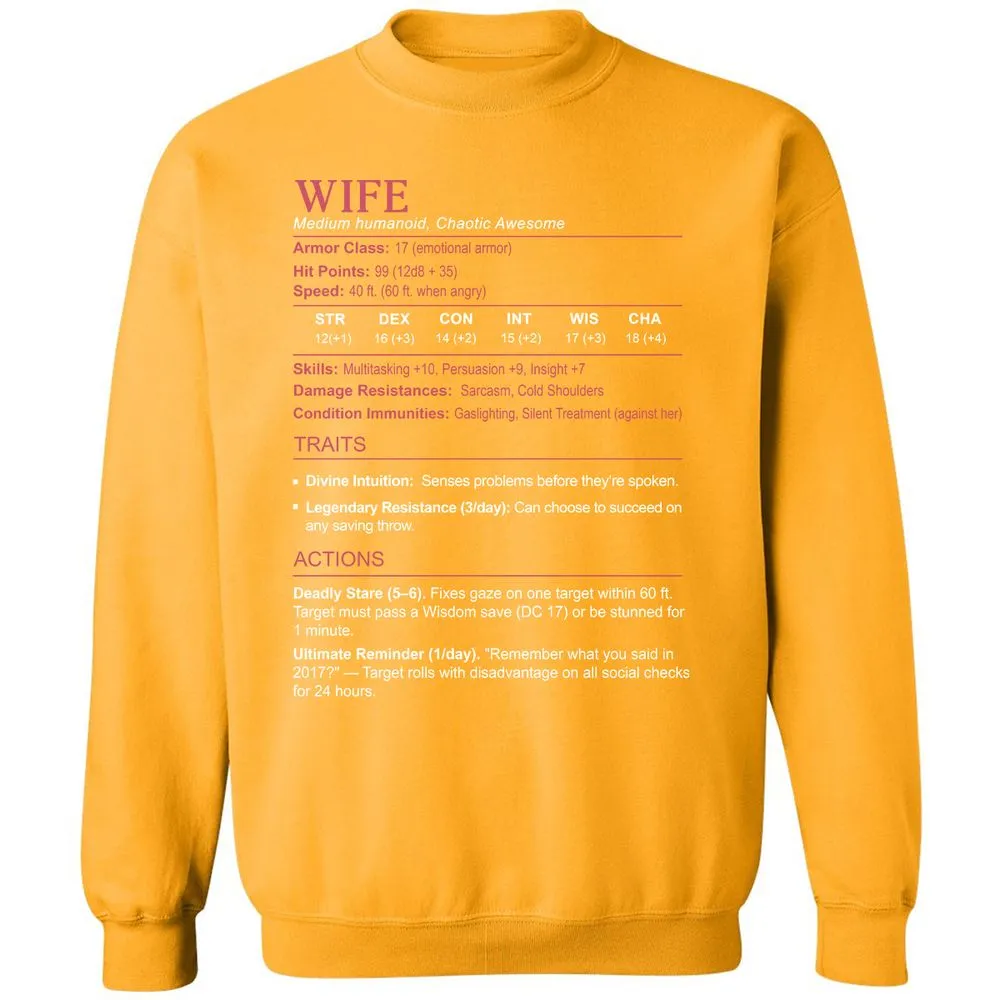 Wife Stats Classic Unisex Sweatshirt - Gold - 11