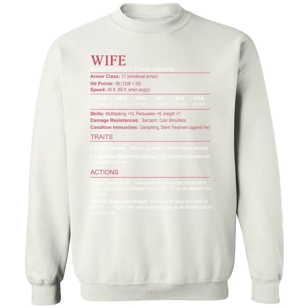 Wife Stats Classic Unisex Sweatshirt - White - 12