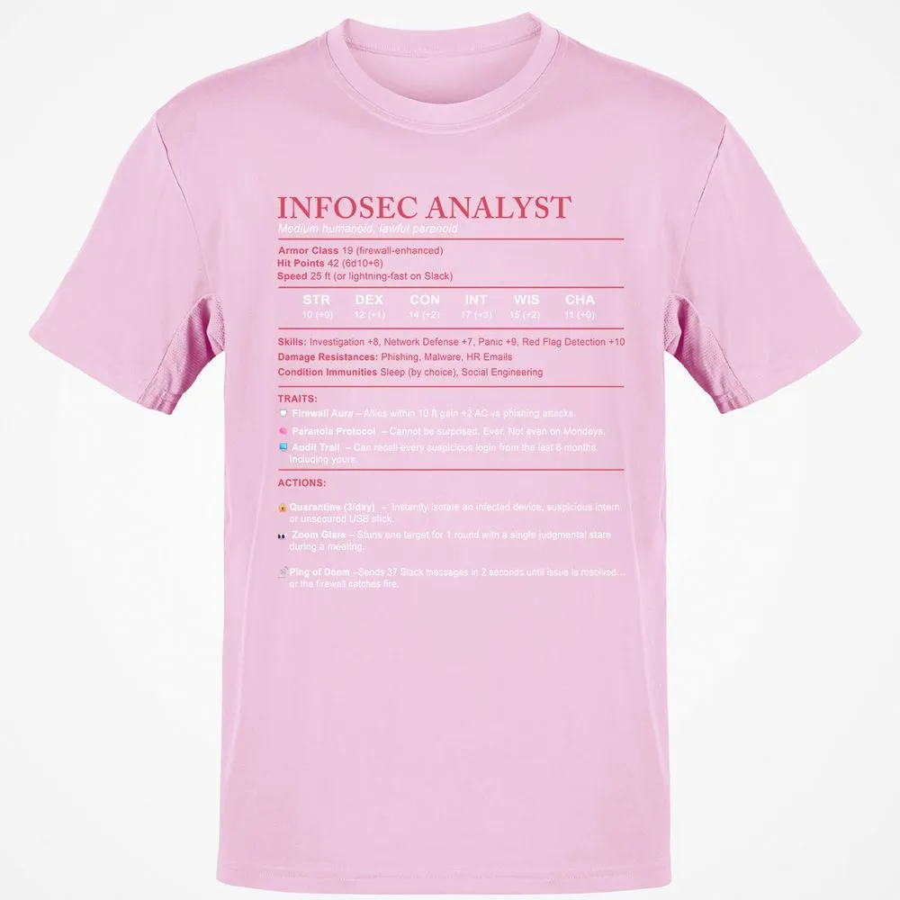 Information Security Analyst Stats Classic Unisex T-Shirt - Light Pink - 5
