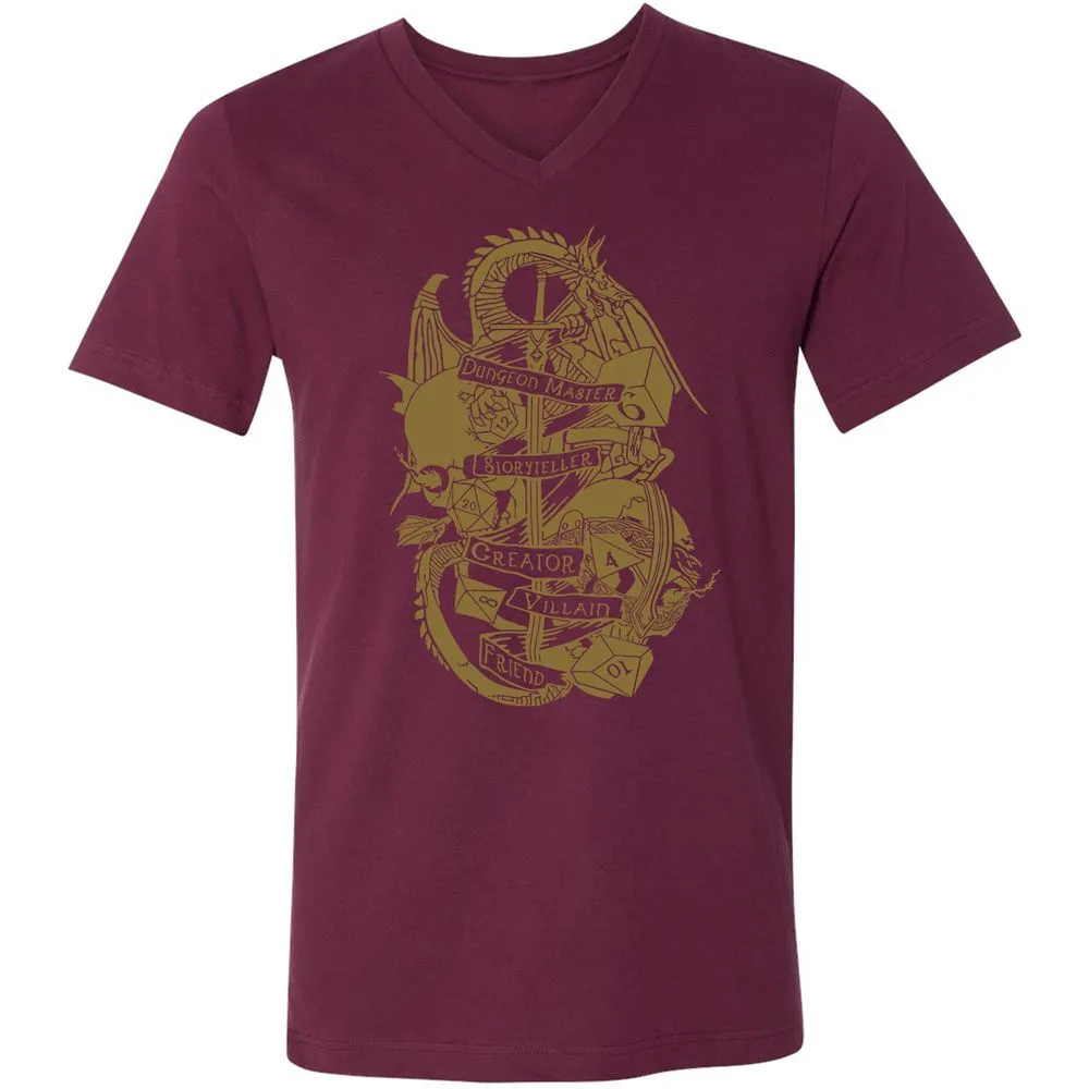 Dungeon Master Dragon Unisex V-Neck T-Shirt - Maroon - 6