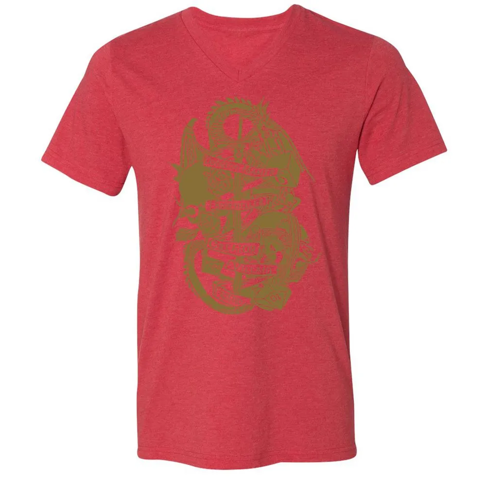 Dungeon Master Dragon Unisex V-Neck T-Shirt - Heather Red - 16
