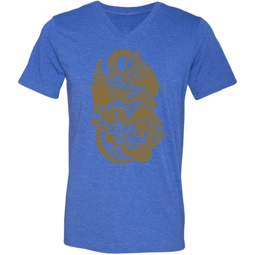 Dungeon Master Dragon Unisex V-Neck T-Shirt - Heather True Royal - 14