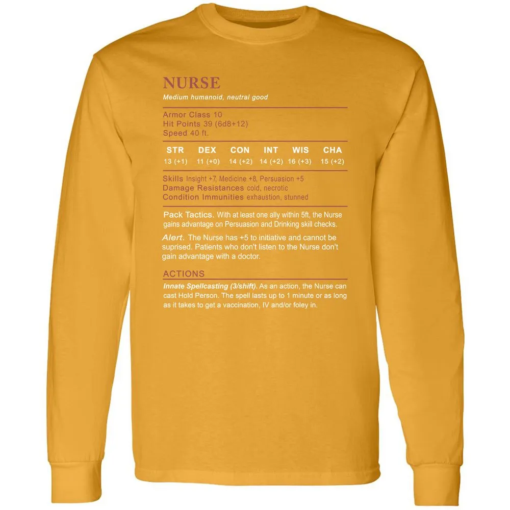 Nurse Stats 2 Long Sleeve T-Shirt - Gold - 9