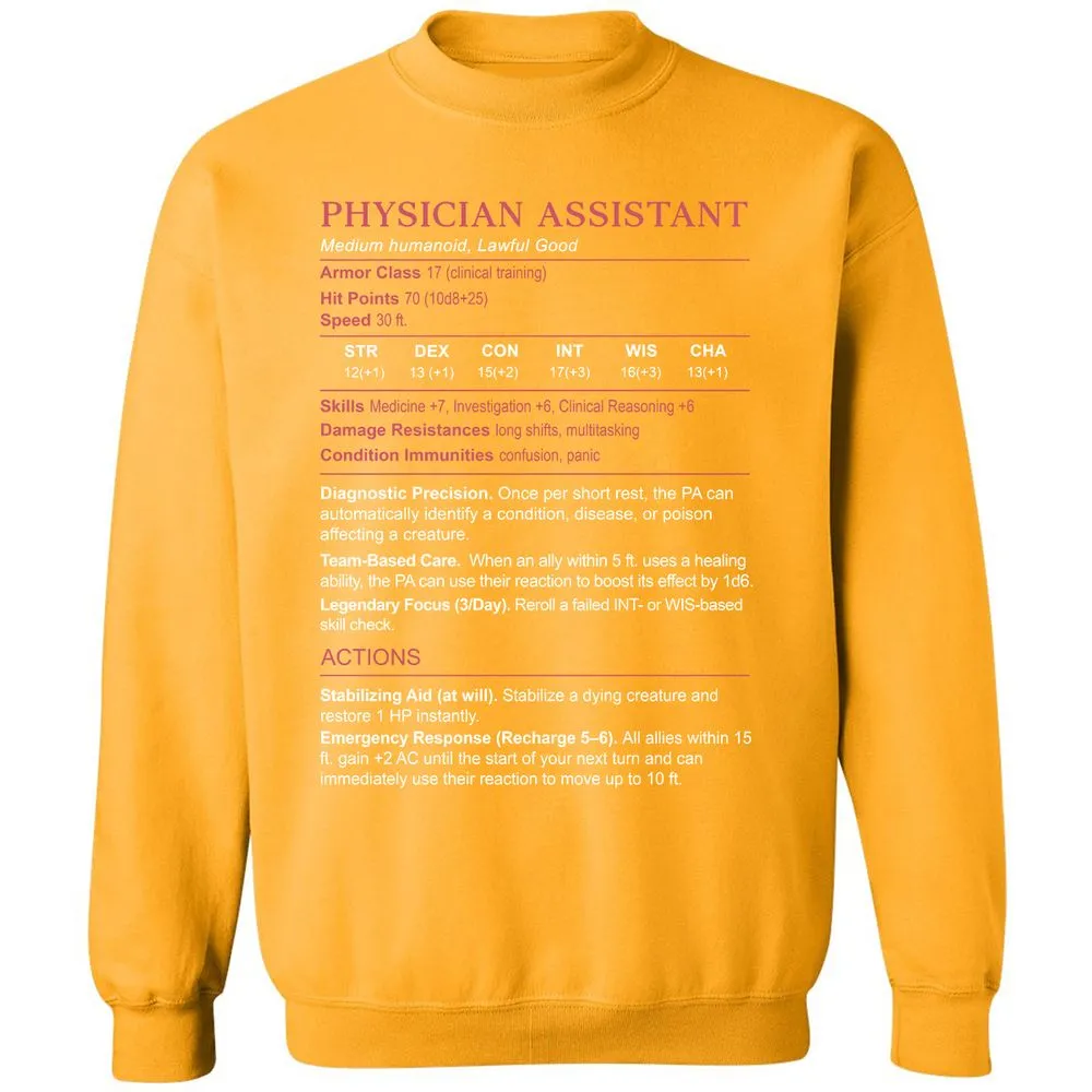 PHYSICIAN ASSISTANT Stats Classic Unisex Sweatshirt - Gold - 11