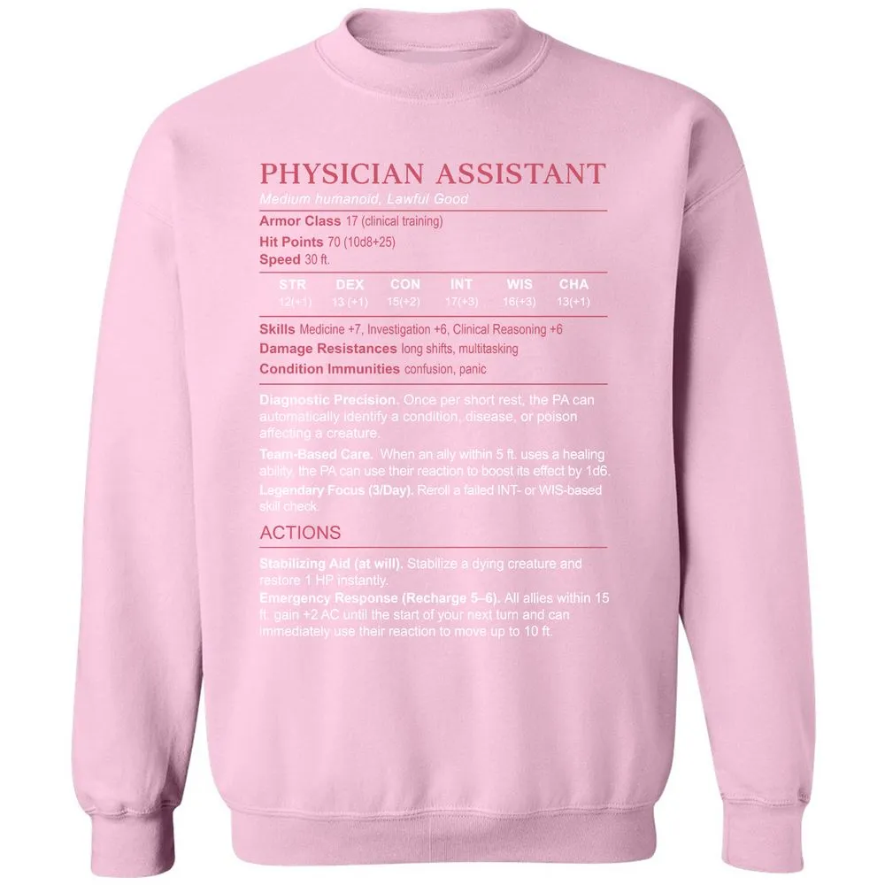 PHYSICIAN ASSISTANT Stats Classic Unisex Sweatshirt - Light Pink - 3