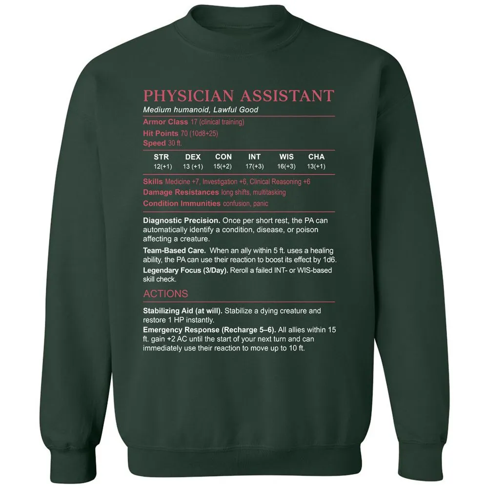 PHYSICIAN ASSISTANT Stats Classic Unisex Sweatshirt - Forest Green - 4