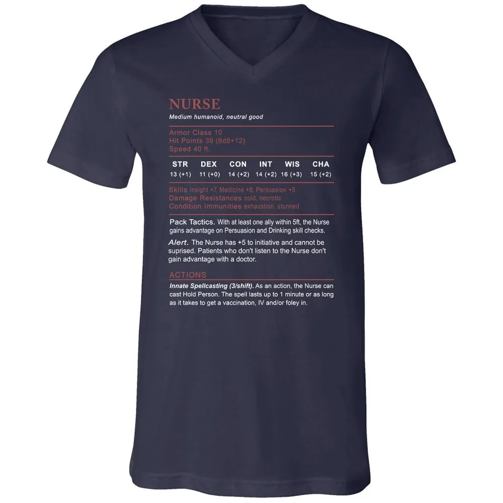 Nurse Stats 2 Unisex V-Neck T-Shirt - Navy - 2