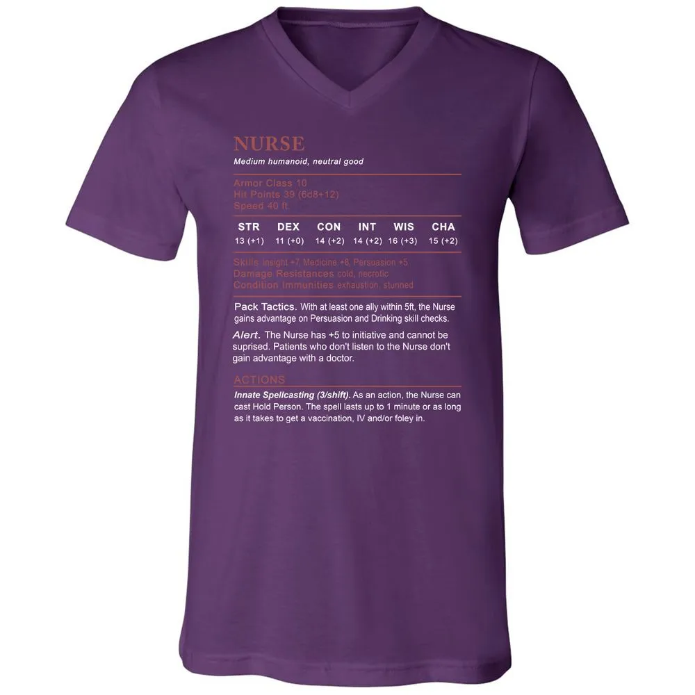 Nurse Stats 2 Unisex V-Neck T-Shirt - Team Purple - 9