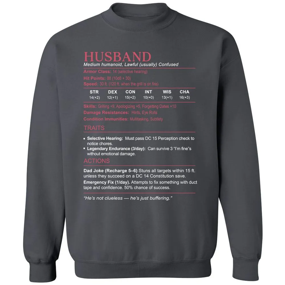 Husband Stats Classic Unisex Sweatshirt - Charcoal - 7