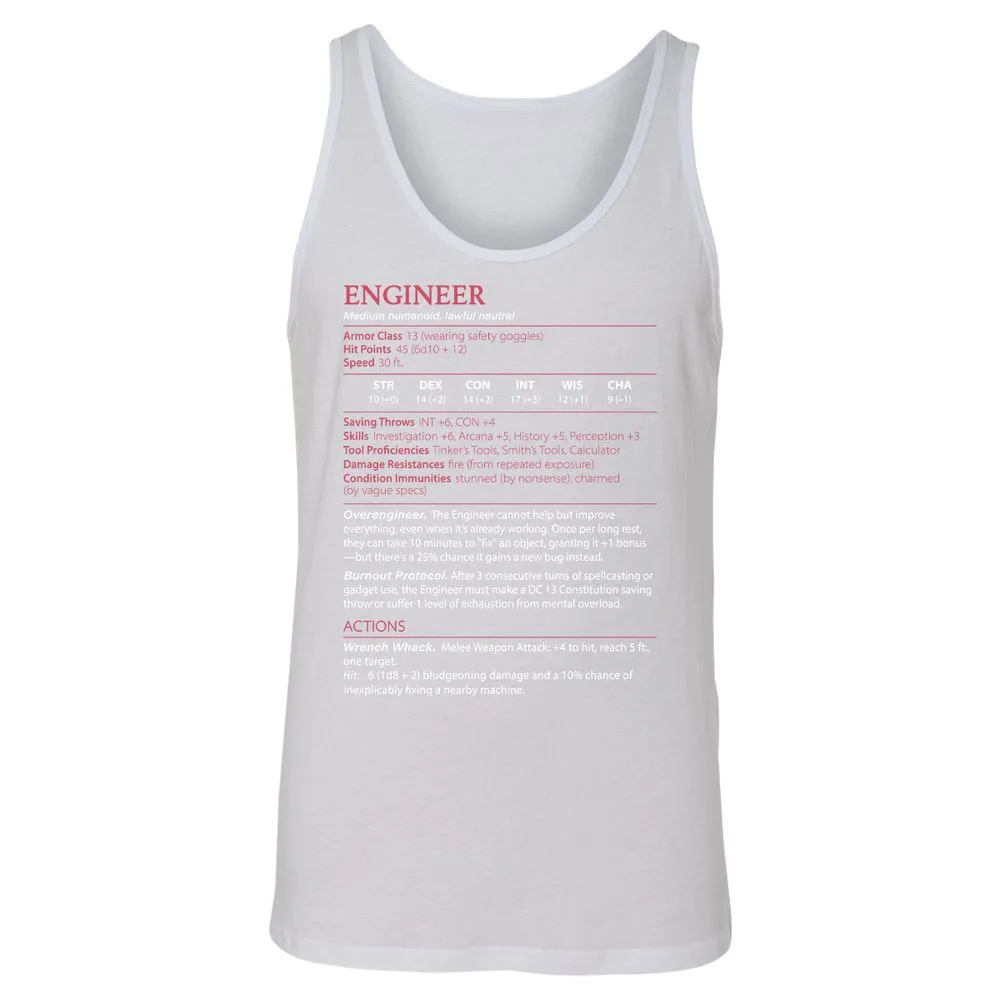 Engineer Stats Unisex Jersey Tank - White - 14