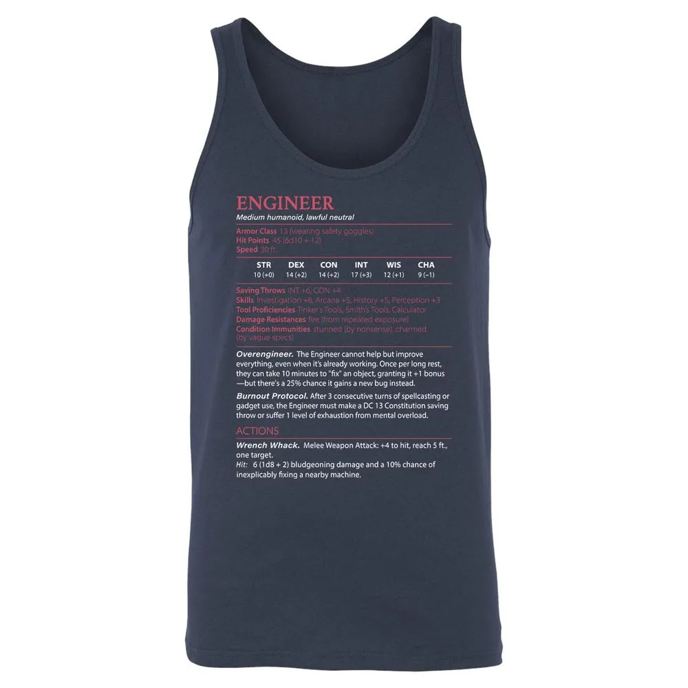 Engineer Stats Unisex Jersey Tank - Navy - 2