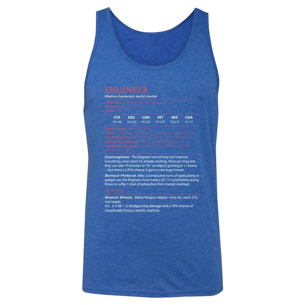 Engineer Stats Unisex Jersey Tank - True Royal Triblend - 12