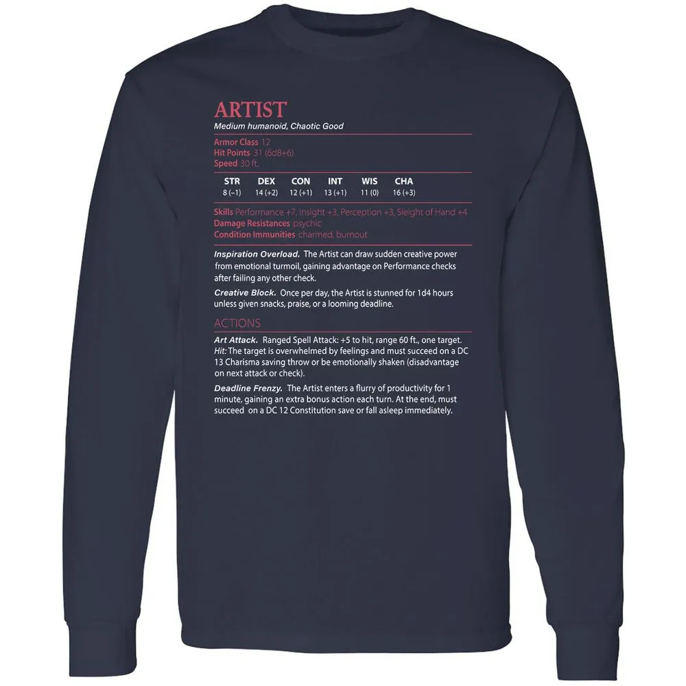 Artist Stats Long Sleeve T-Shirt - Navy - 2
