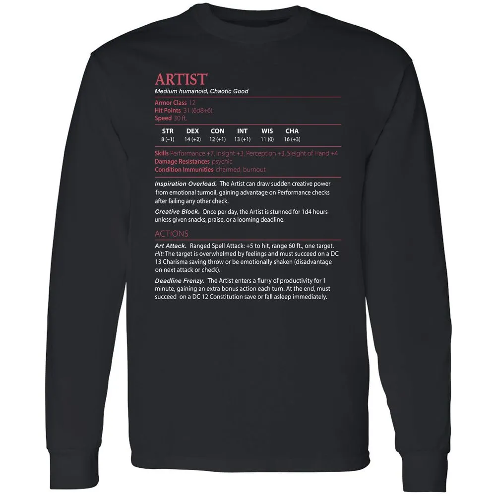 Artist Stats Long Sleeve T-Shirt - Black - 1