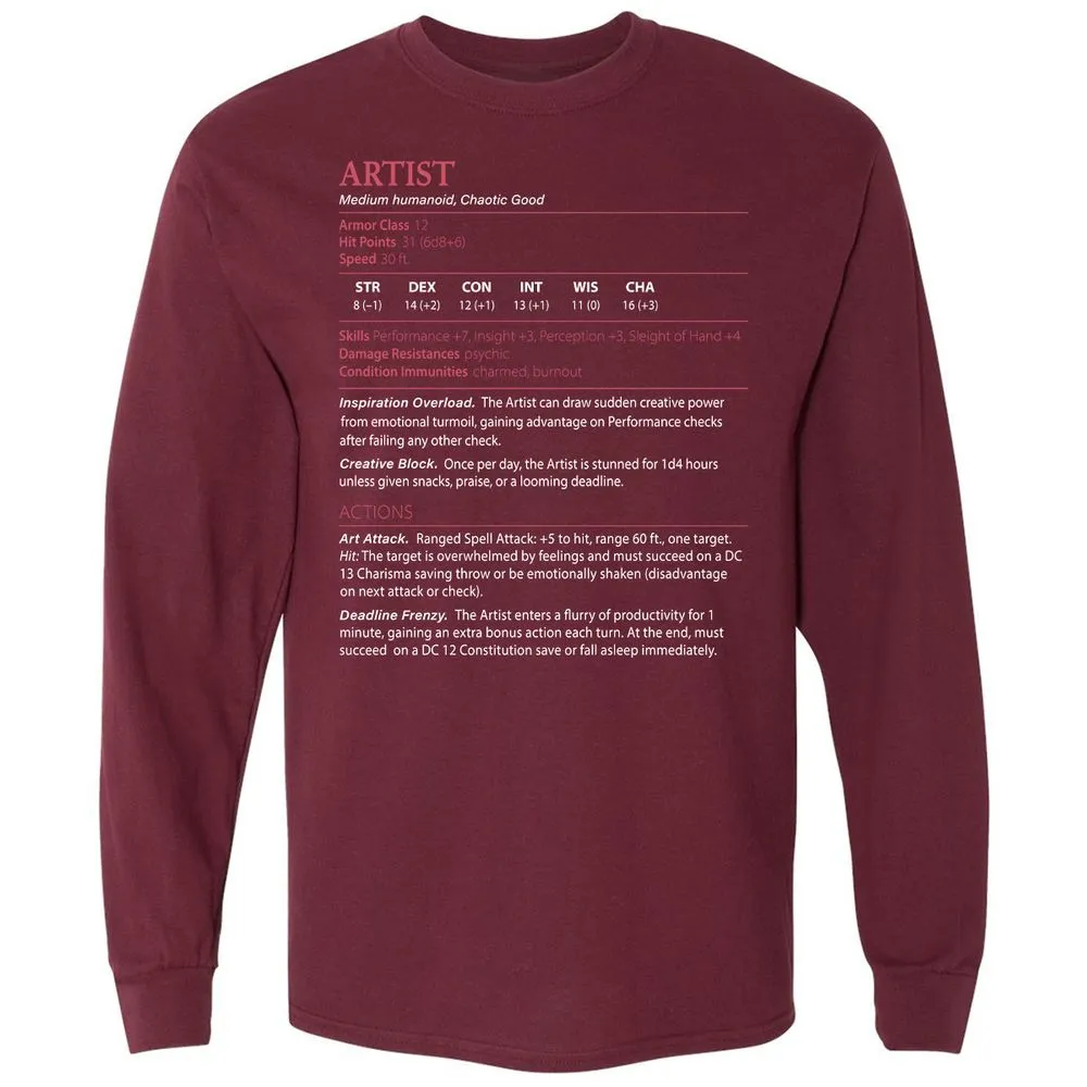 Artist Stats Long Sleeve T-Shirt - Maroon - 11