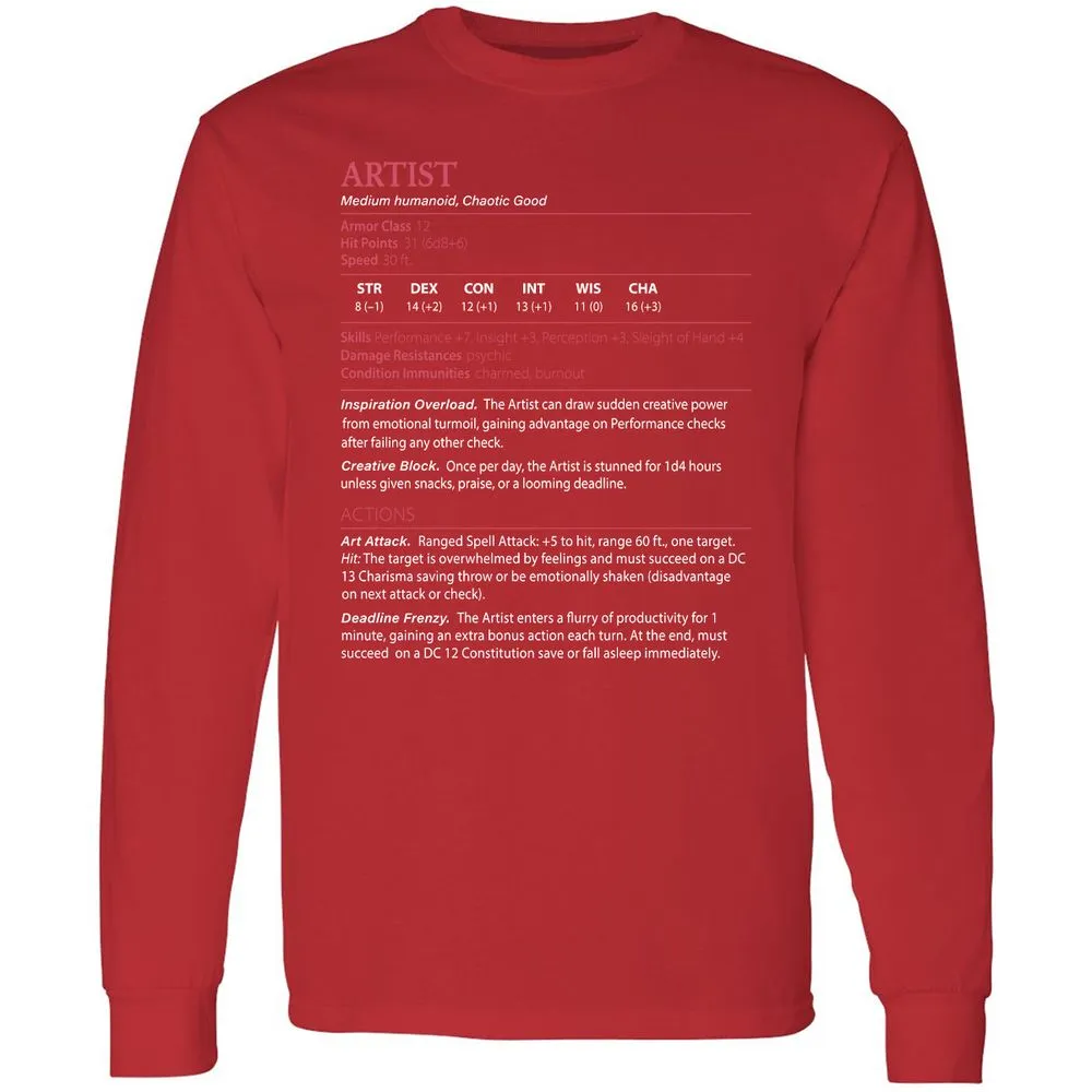 Artist Stats Long Sleeve T-Shirt - Red - 14