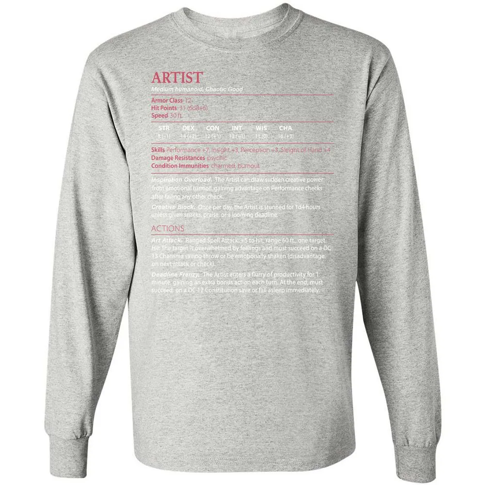Artist Stats Long Sleeve T-Shirt - Ash - 7
