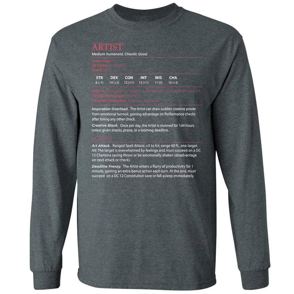 Artist Stats Long Sleeve T-Shirt - Dark Heather - 15