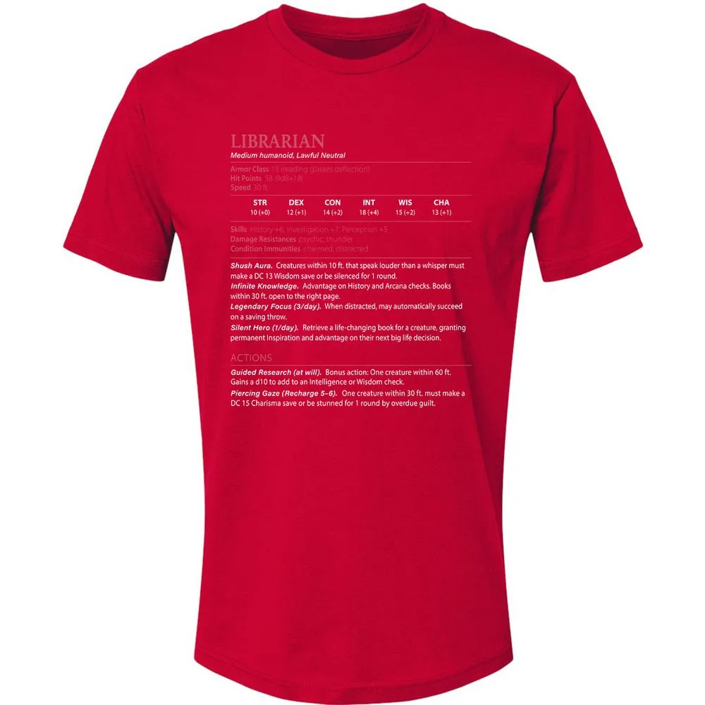 Librarian Stats Premium Unisex T-Shirt - Red - 6