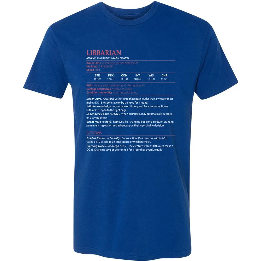 Librarian Stats Premium Unisex T-Shirt - Royal - 10