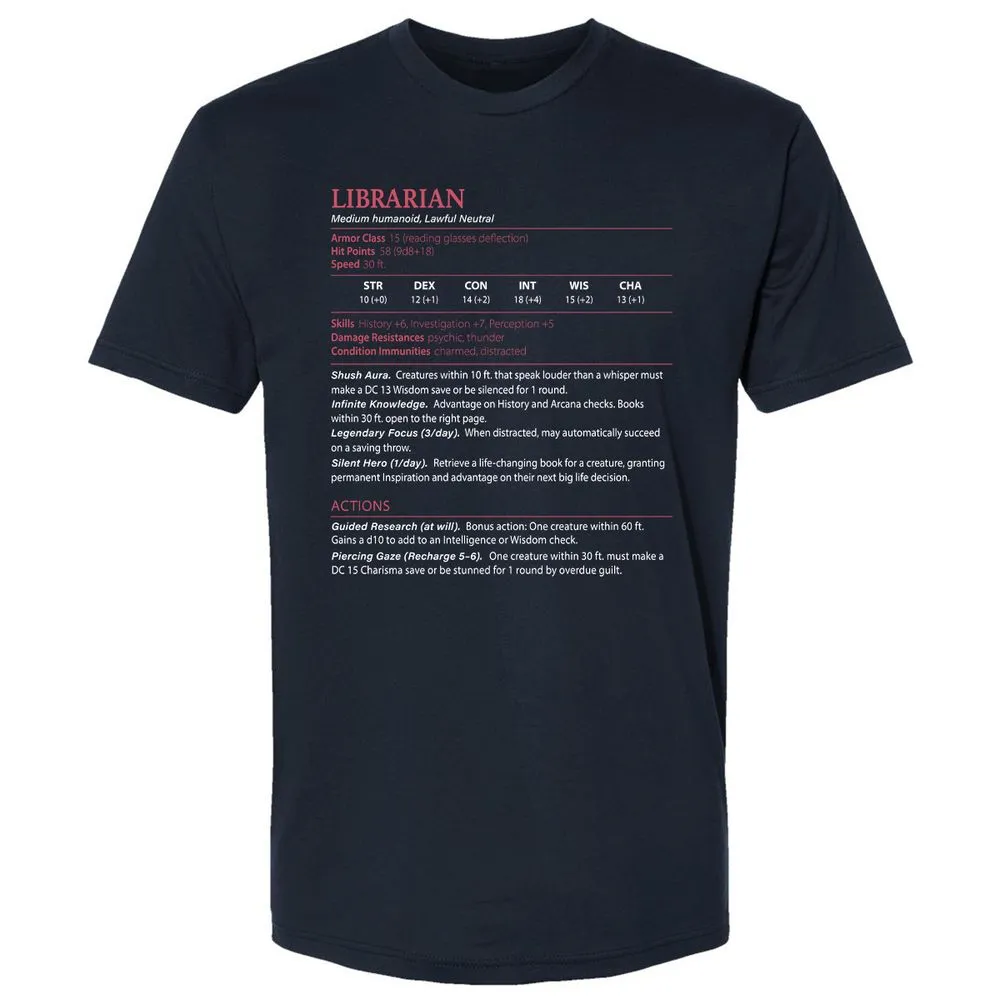 Librarian Stats Premium Unisex T-Shirt - Midnight Navy - 2