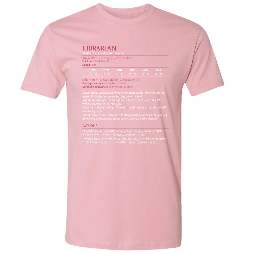 Librarian Stats Premium Unisex T-Shirt - Light Pink - 3
