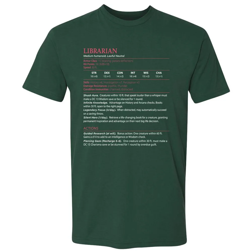 Librarian Stats Premium Unisex T-Shirt - Forest Green - 13