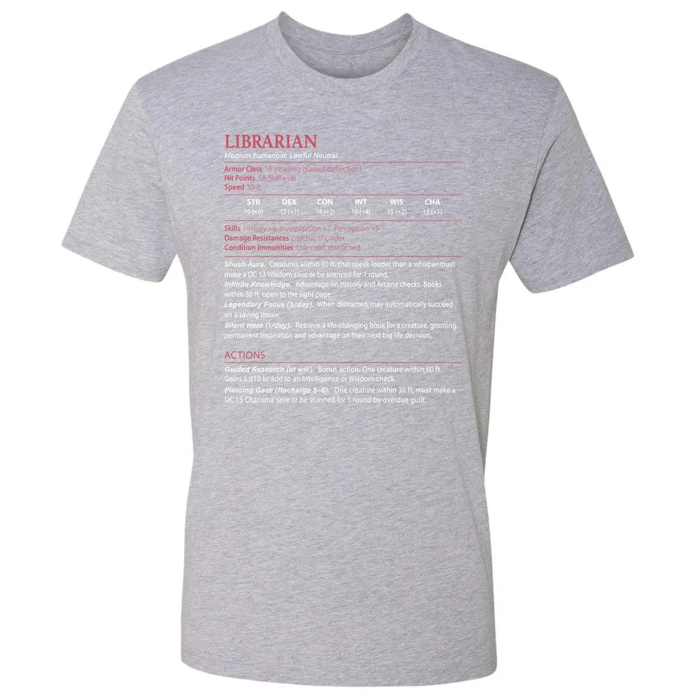 Librarian Stats Premium Unisex T-Shirt - Heather Grey - 9