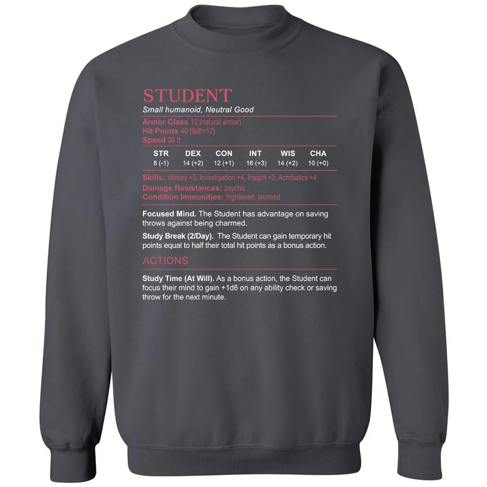 Student Stats Classic Unisex Sweatshirt - Charcoal - 7