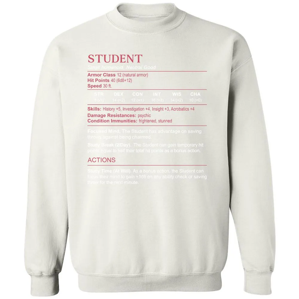 Student Stats Classic Unisex Sweatshirt - White - 12