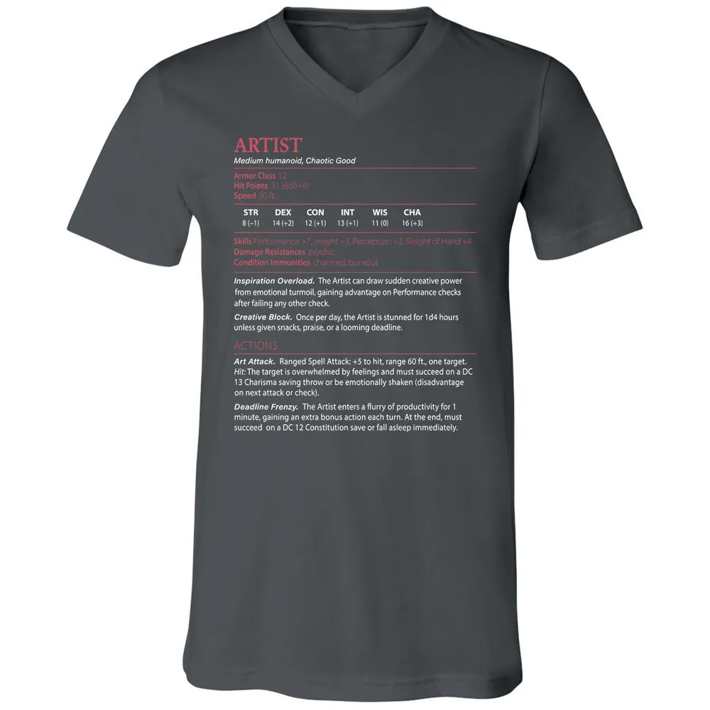 Artist Stats Unisex V-Neck T-Shirt - Asphalt - 12