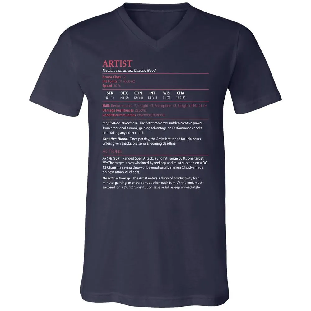 Artist Stats Unisex V-Neck T-Shirt - Navy - 2