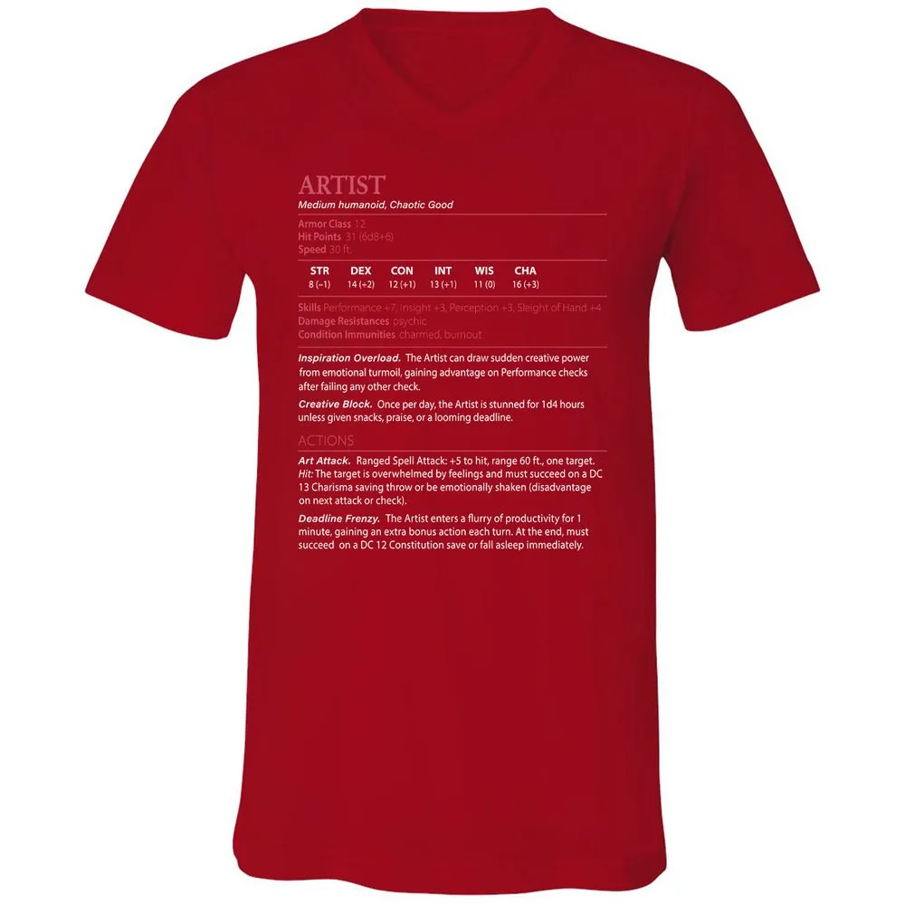 Artist Stats Unisex V-Neck T-Shirt - Red - 3