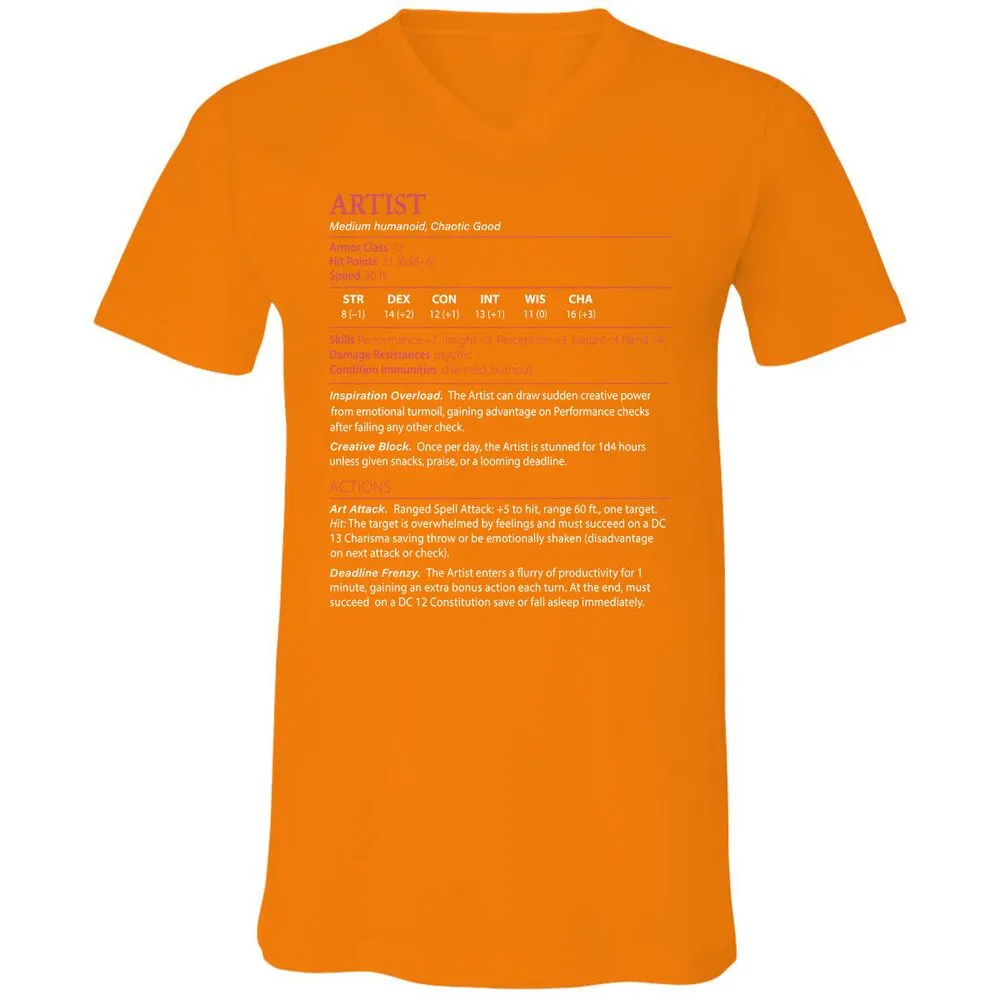 Artist Stats Unisex V-Neck T-Shirt - Orange - 11