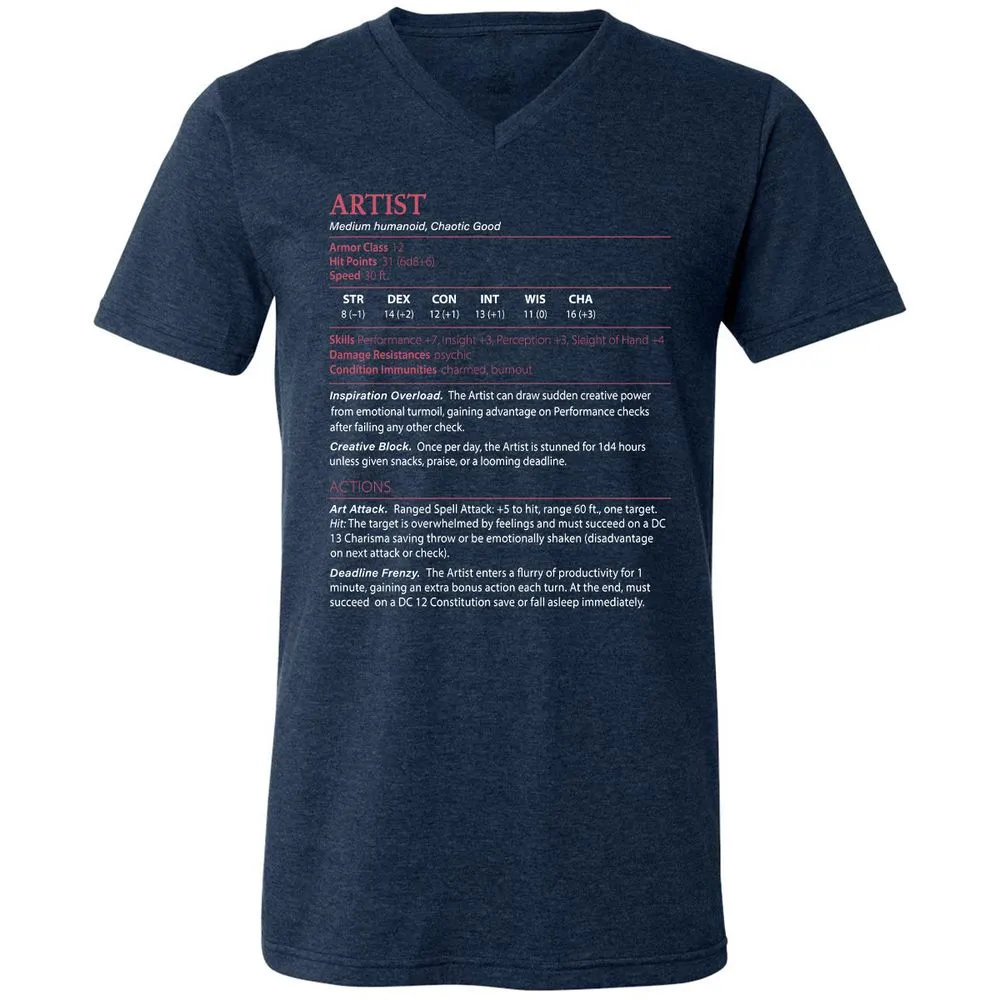 Artist Stats Unisex V-Neck T-Shirt - Heather Navy - 15