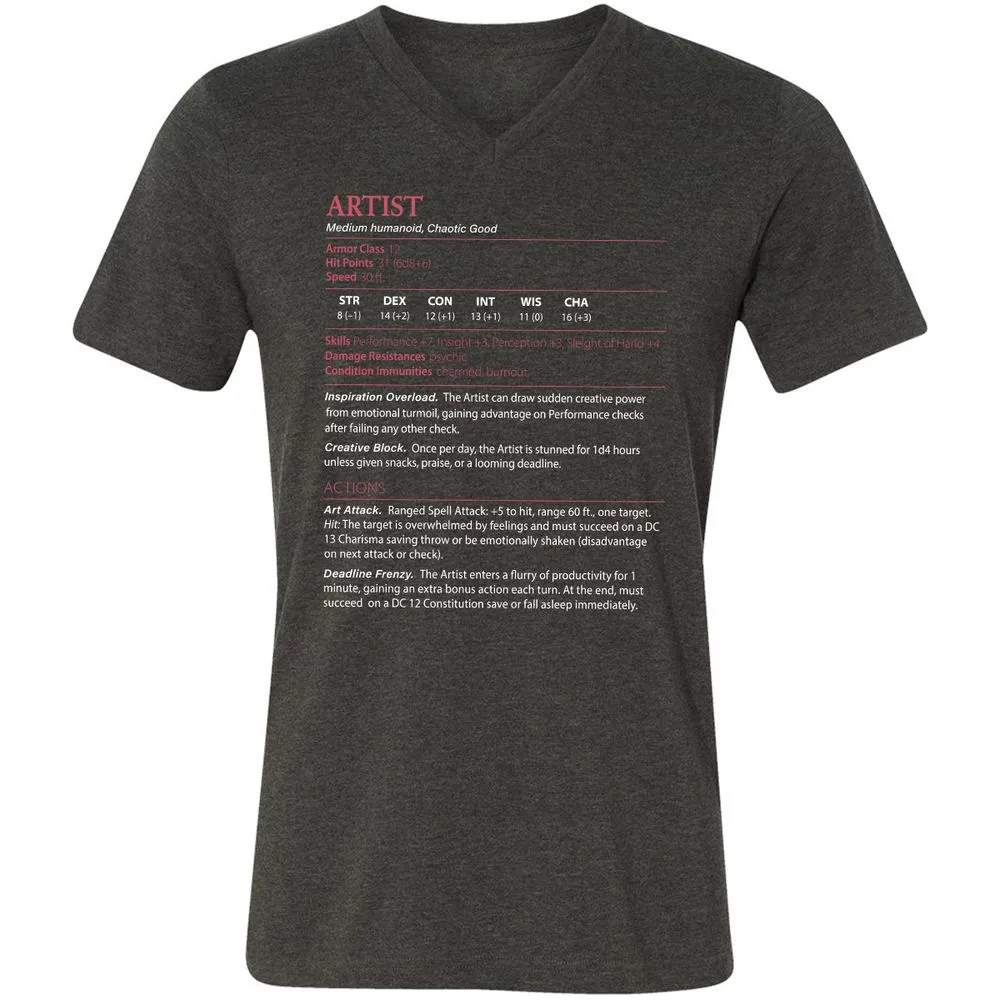 Artist Stats Unisex V-Neck T-Shirt - Dark Grey Heather - 8