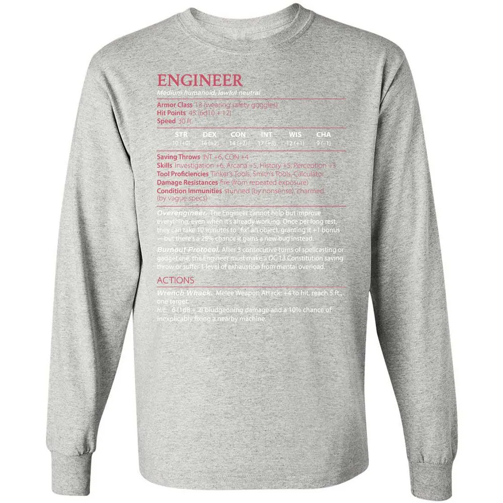 Engineer Stats Long Sleeve T-Shirt - Ash - 7