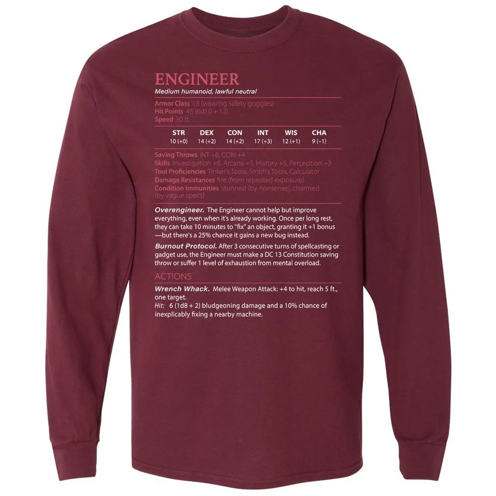 Engineer Stats Long Sleeve T-Shirt - Maroon - 11