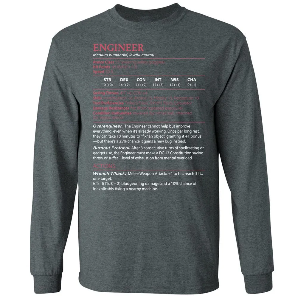 Engineer Stats Long Sleeve T-Shirt - Dark Heather - 15