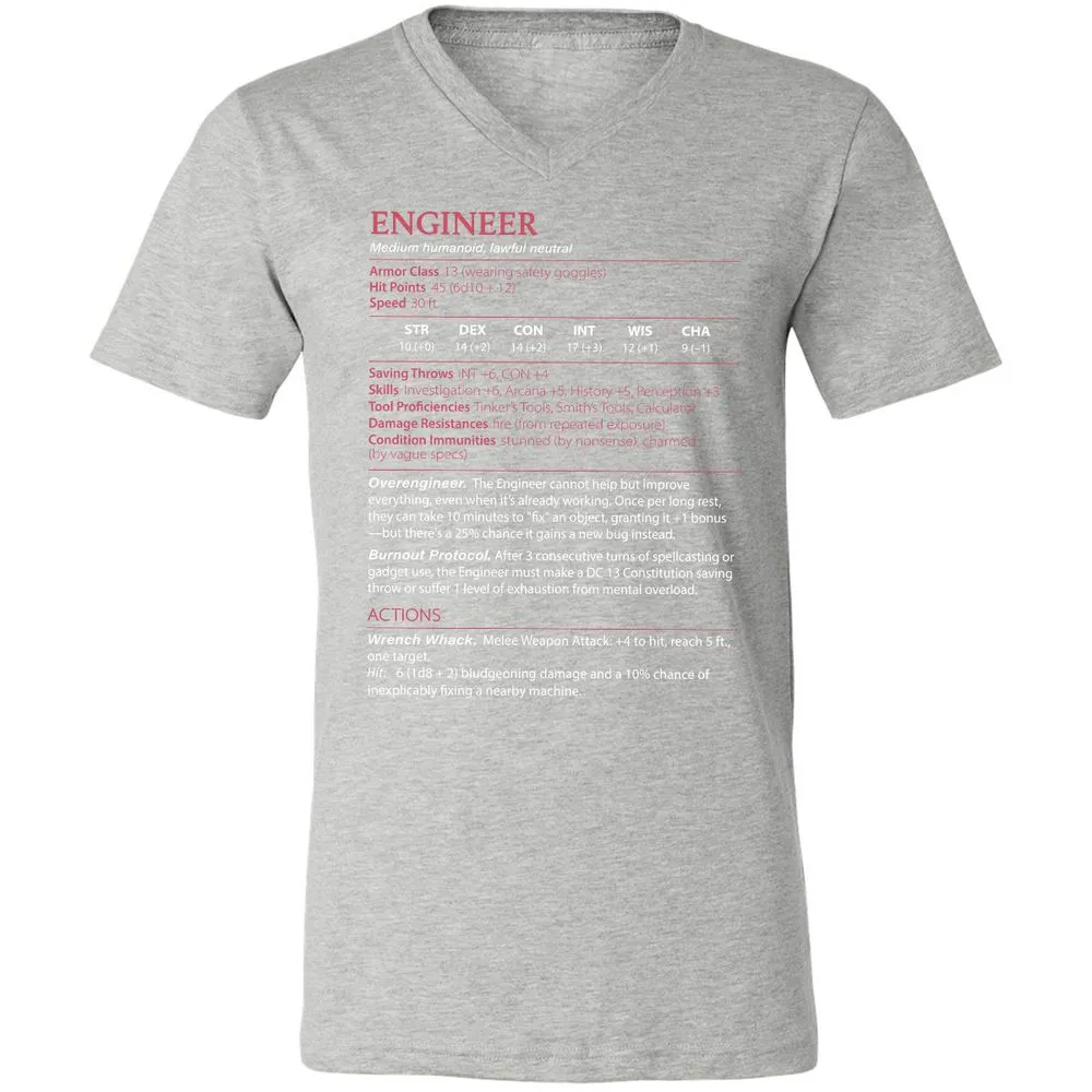 Engineer Stats Unisex V-Neck T-Shirt - Athletic Heather - 7