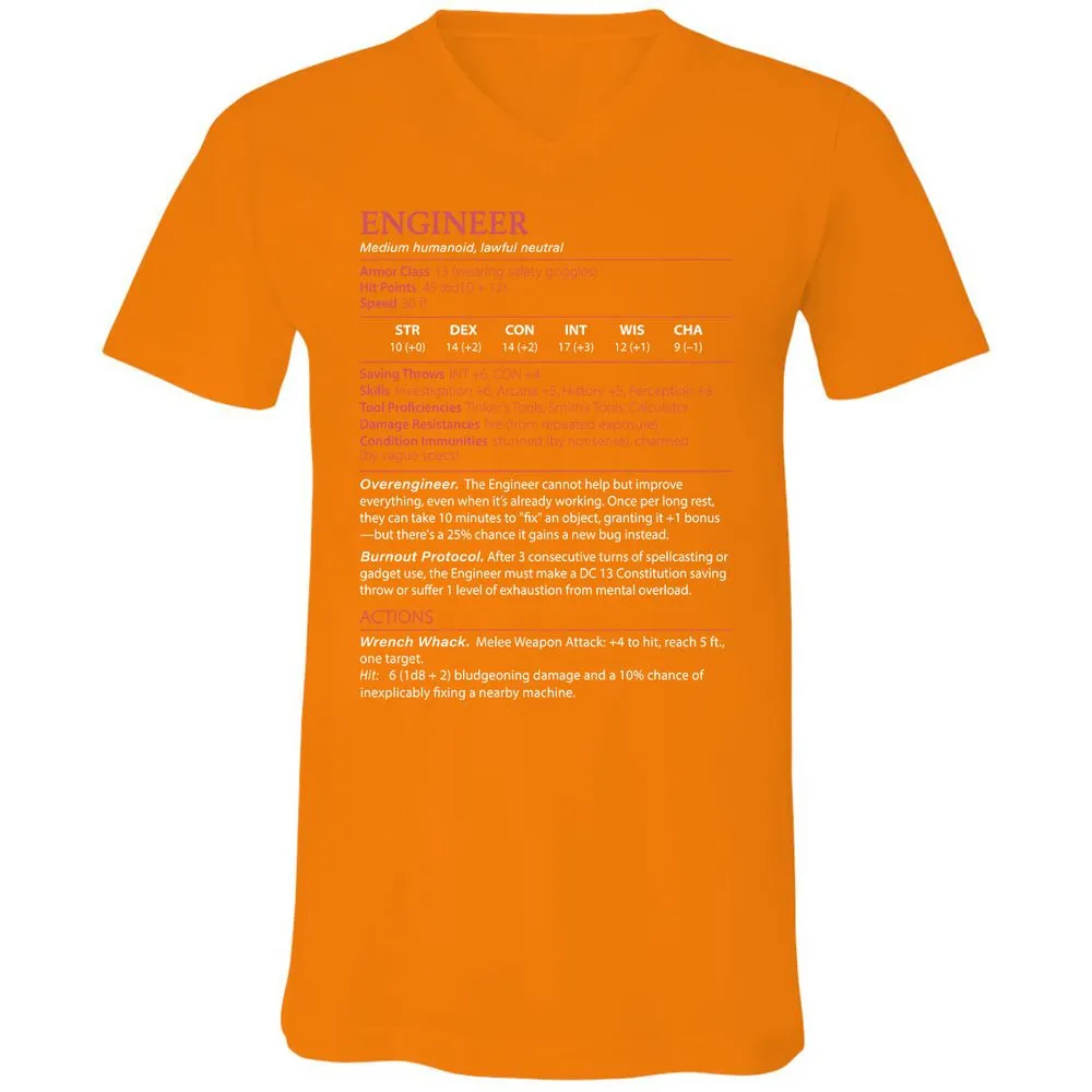 Engineer Stats Unisex V-Neck T-Shirt - Orange - 11