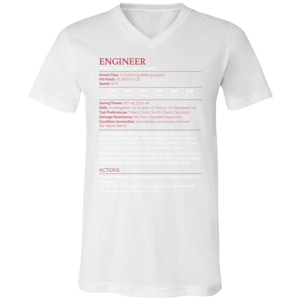 Engineer Stats Unisex V-Neck T-Shirt - White - 5