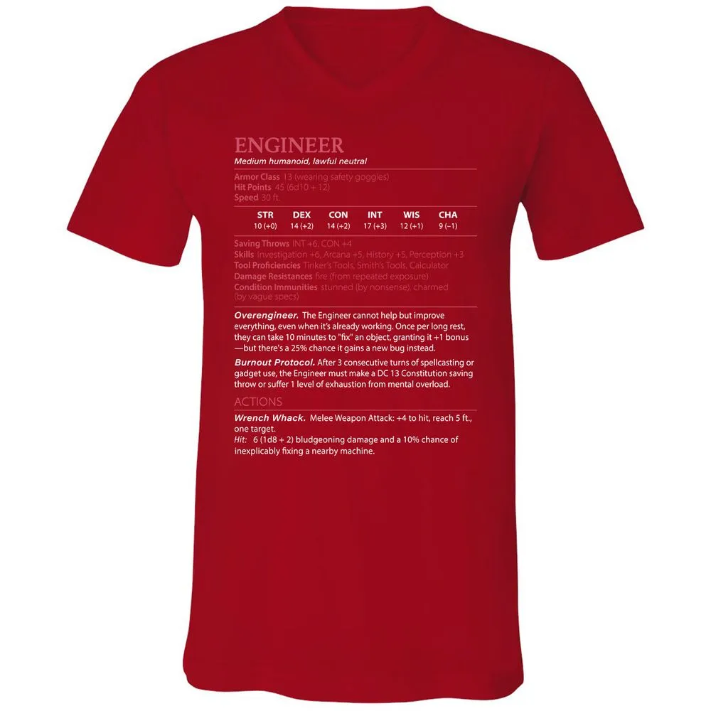 Engineer Stats Unisex V-Neck T-Shirt - Red - 3