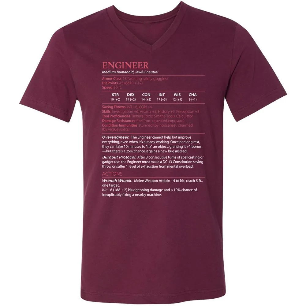 Engineer Stats Unisex V-Neck T-Shirt - Maroon - 6