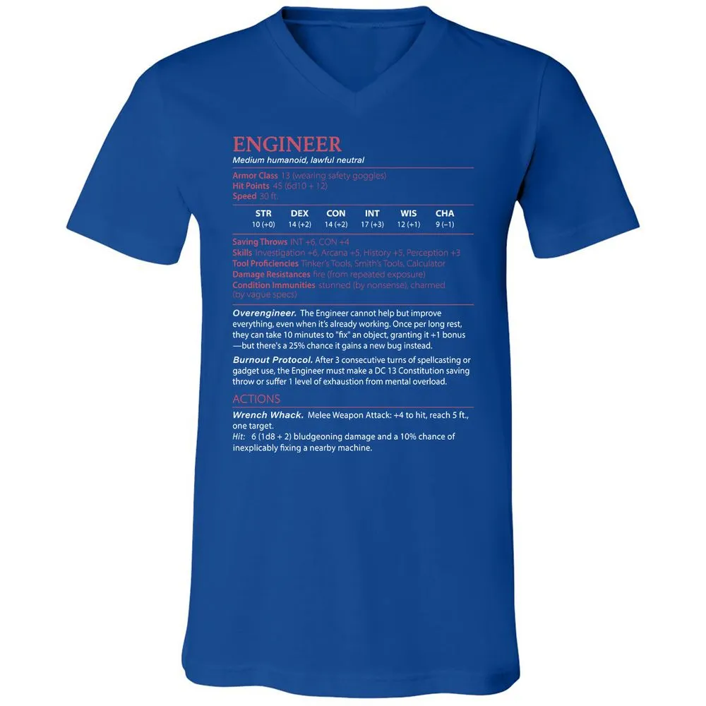 Engineer Stats Unisex V-Neck T-Shirt - True Royal - 4