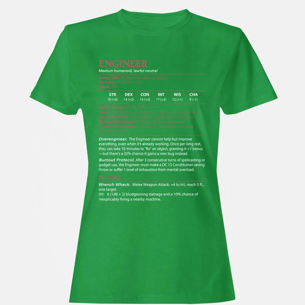Engineer Stats Women's T-Shirt - Irish Green - 7