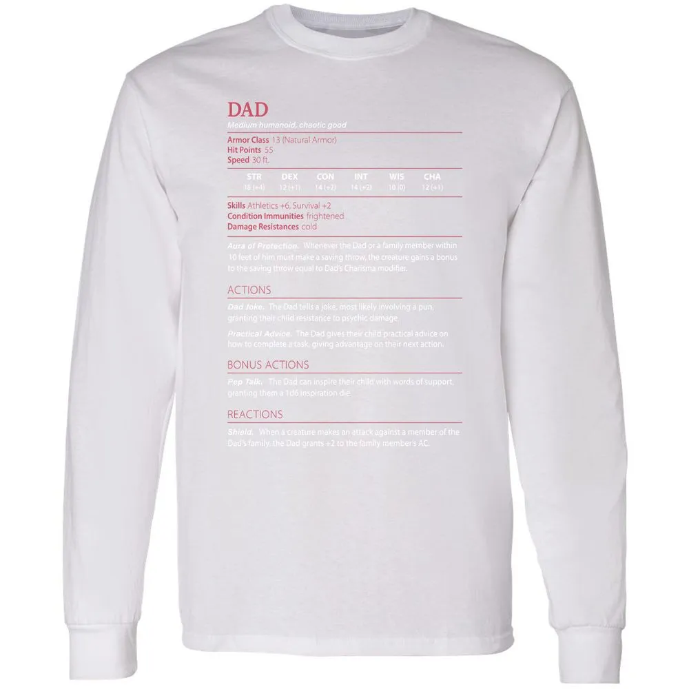Dad Stats Long Sleeve T-Shirt - White - 5