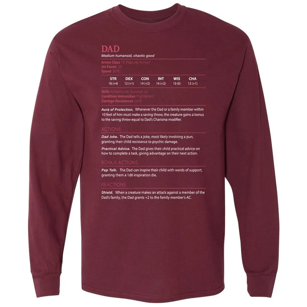 Dad Stats Long Sleeve T-Shirt - Maroon - 11